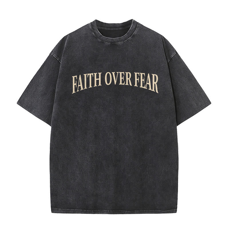 Christianartworkshop Faith Over Fear Thorn Cross Unisex Washed T-Shirt