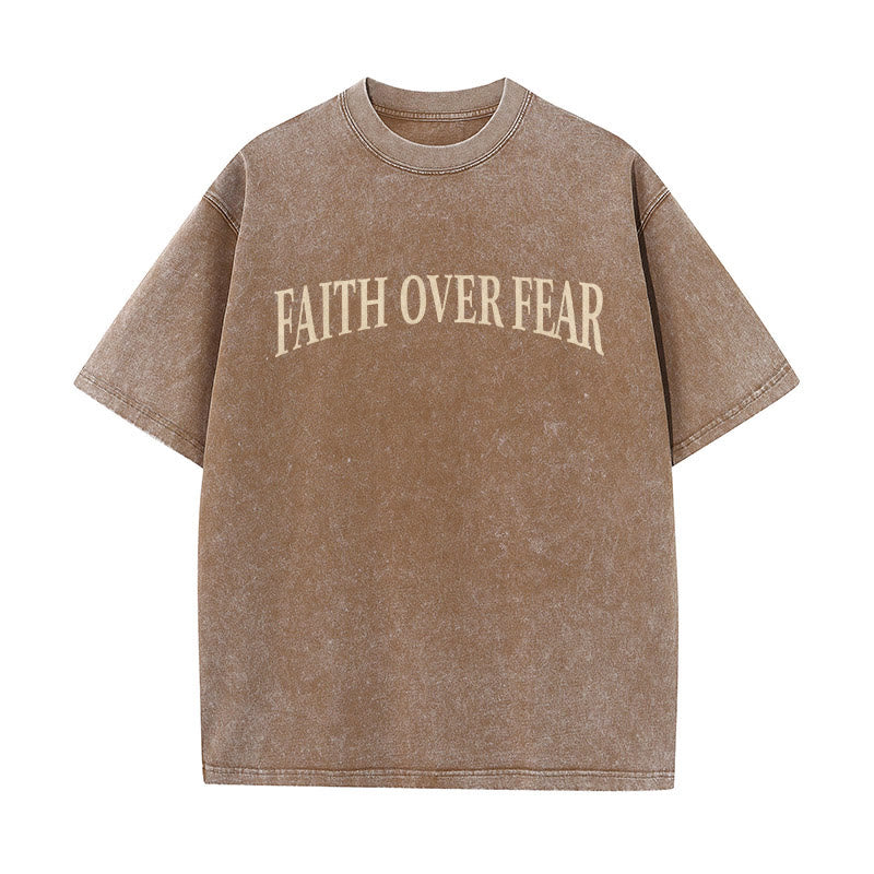 Christianartworkshop Faith Over Fear Thorn Cross Unisex Washed T-Shirt