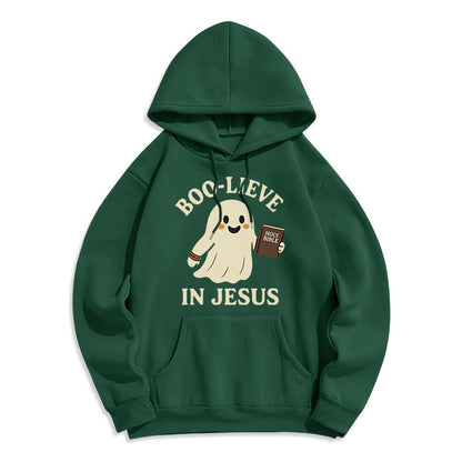 Boo-Lieve in Jesus Faith Over Fear Fleece Lined Polyester Hoodie