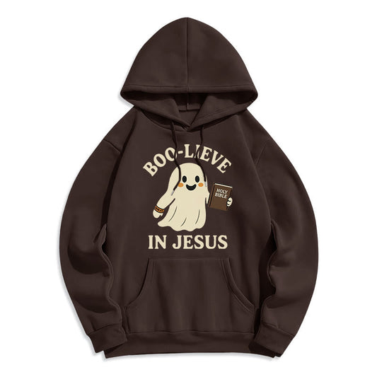 Boo-Lieve in Jesus Faith Over Fear Fleece Lined Polyester Hoodie