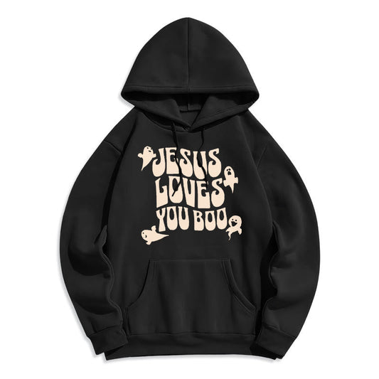 Jesus Loves You Boo Fleece Lined Polyester Hoodie