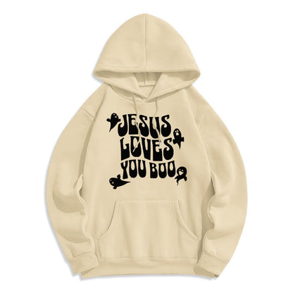 Jesus Loves You Boo Fleece Lined Polyester Hoodie