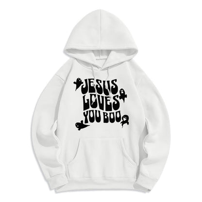 Jesus Loves You Boo Fleece Lined Polyester Hoodie