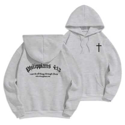 Quotation Style Bold Faith in Philippians 413 Fleece Lined Polyester Hoodie