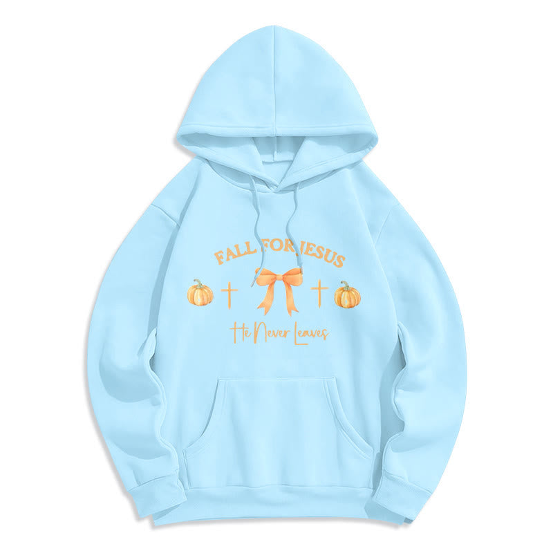 Fall For Jesus Pumpkin Cross & Bow Fleece Lined Polyester Hoodie