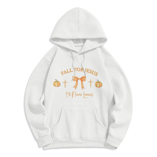 Fall For Jesus Pumpkin Cross & Bow Fleece Lined Polyester Hoodie