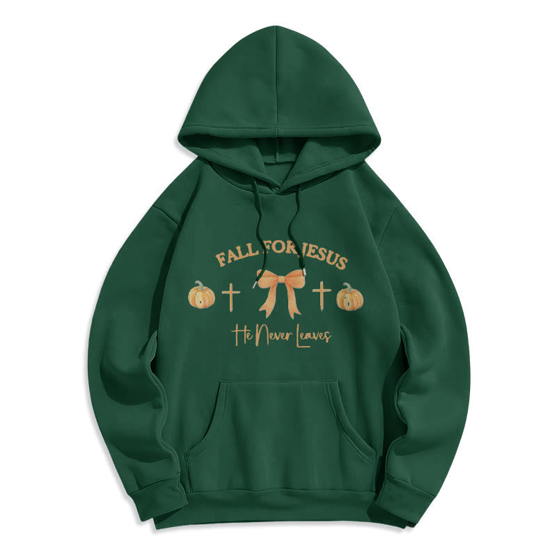 Fall For Jesus Pumpkin Cross & Bow Fleece Lined Polyester Hoodie