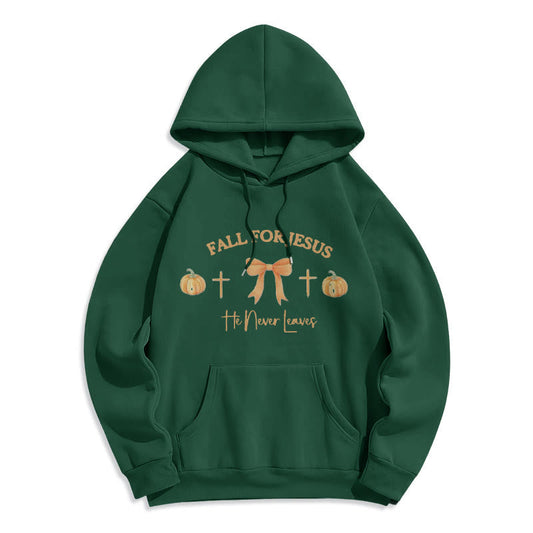 Fall For Jesus Pumpkin Cross & Bow Fleece Lined Polyester Hoodie