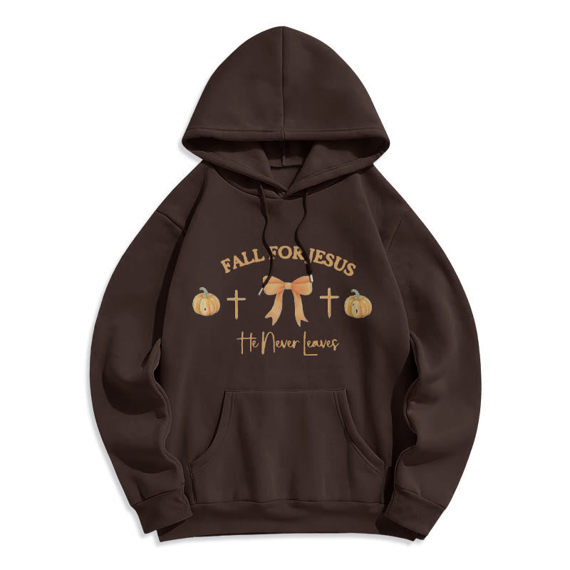 Fall For Jesus Pumpkin Cross & Bow Fleece Lined Polyester Hoodie