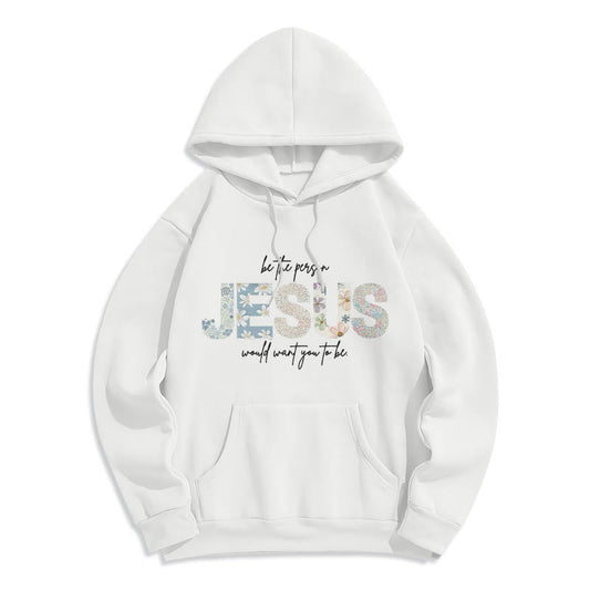 Floral Faith Jesus-Centered Fleece Lined Polyester Hoodie