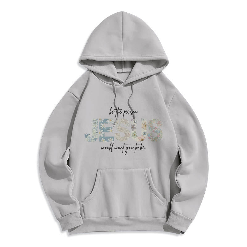 Floral Faith Jesus-Centered Fleece Lined Polyester Hoodie
