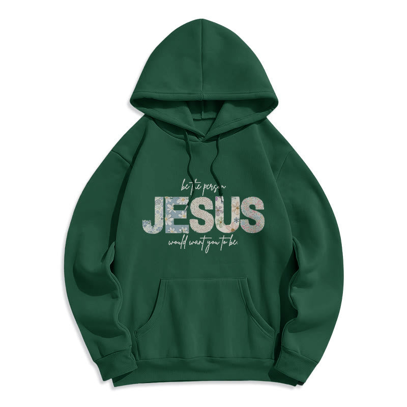 Floral Faith Jesus-Centered Fleece Lined Polyester Hoodie