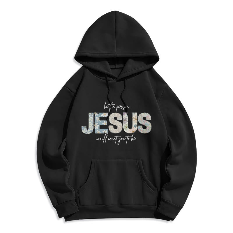 Floral Faith Jesus-Centered Fleece Lined Polyester Hoodie