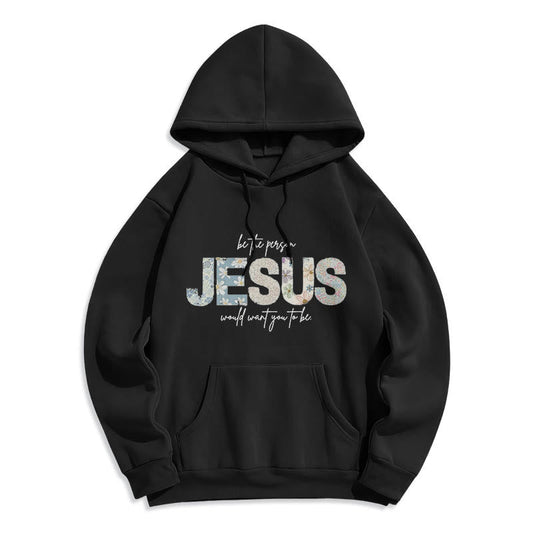 Floral Faith Jesus-Centered Fleece Lined Polyester Hoodie