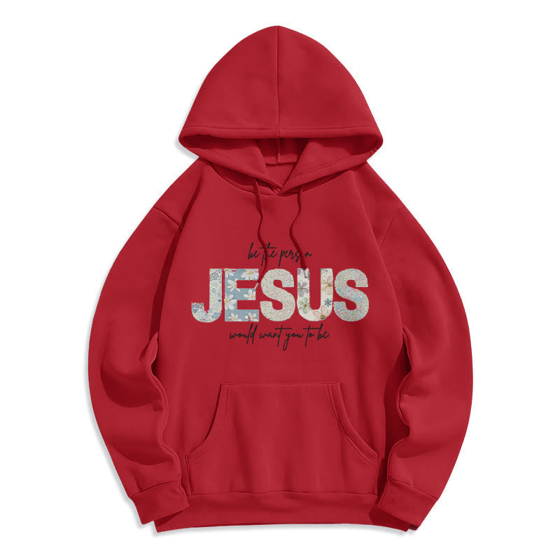 Floral Faith Jesus-Centered Fleece Lined Polyester Hoodie