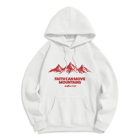 Faith Can Move Mountains Biblical Inspirational Fleece Lined Polyester Hoodie