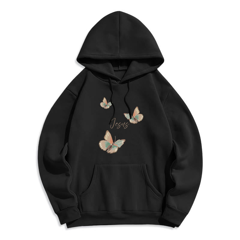 Gentle Style Butterfly Whisper of Jesus Fleece Lined Polyester Hoodie