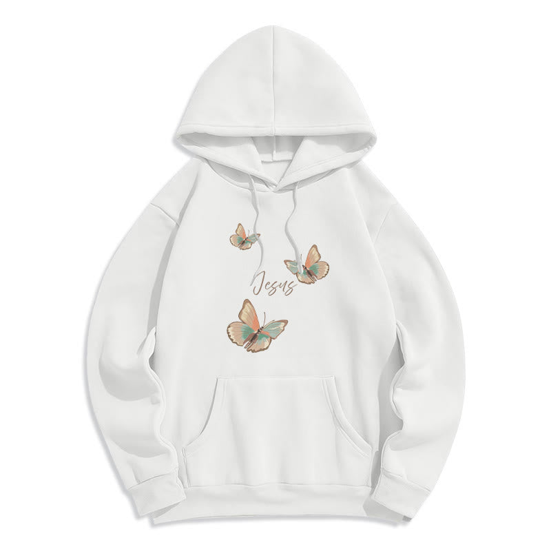 Gentle Style Butterfly Whisper of Jesus Fleece Lined Polyester Hoodie