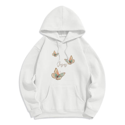 Gentle Style Butterfly Whisper of Jesus Fleece Lined Polyester Hoodie