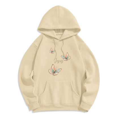 Gentle Style Butterfly Whisper of Jesus Fleece Lined Polyester Hoodie