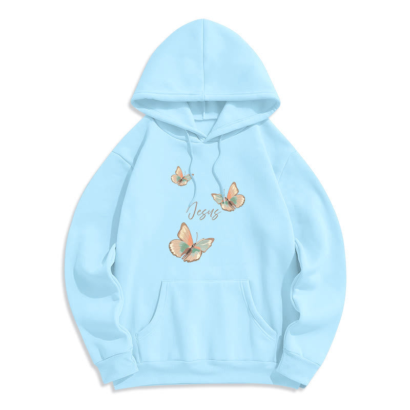 Gentle Style Butterfly Whisper of Jesus Fleece Lined Polyester Hoodie