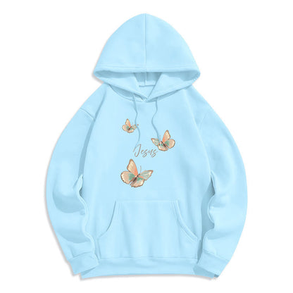 Gentle Style Butterfly Whisper of Jesus Fleece Lined Polyester Hoodie