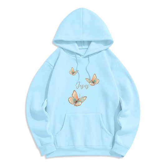 Gentle Style Butterfly Whisper of Jesus Fleece Lined Polyester Hoodie