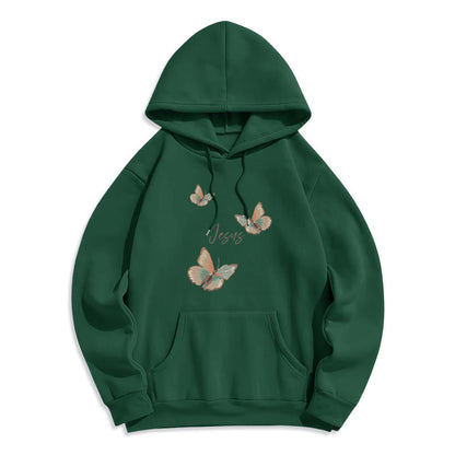 Gentle Style Butterfly Whisper of Jesus Fleece Lined Polyester Hoodie