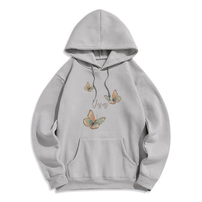 Gentle Style Butterfly Whisper of Jesus Fleece Lined Polyester Hoodie