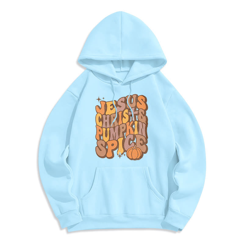 Jesus Christ & Pumpkin Spice Autumn Blessings Fleece Lined Polyester Hoodie