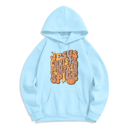 Jesus Christ & Pumpkin Spice Autumn Blessings Fleece Lined Polyester Hoodie