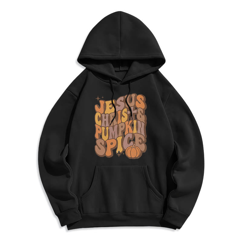 Jesus Christ & Pumpkin Spice Autumn Blessings Fleece Lined Polyester Hoodie