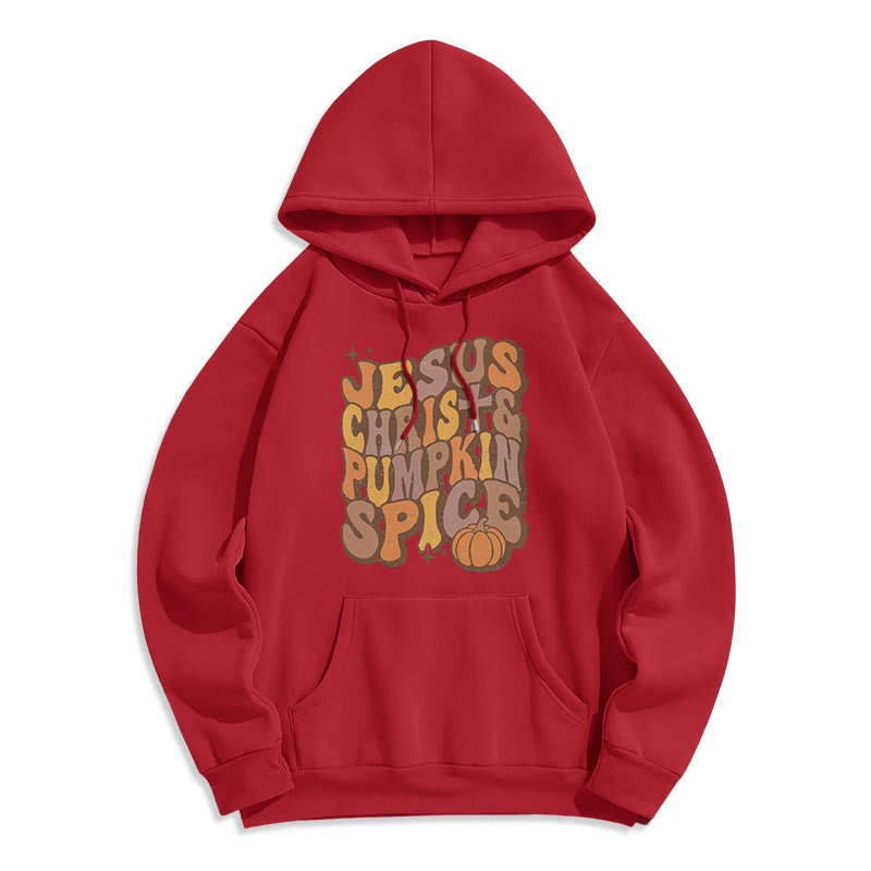 Jesus Christ & Pumpkin Spice Autumn Blessings Fleece Lined Polyester Hoodie