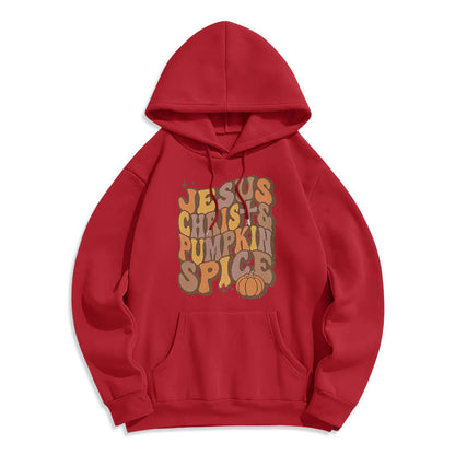 Jesus Christ & Pumpkin Spice Autumn Blessings Fleece Lined Polyester Hoodie