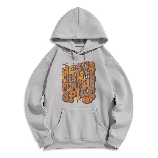 Jesus Christ & Pumpkin Spice Autumn Blessings Fleece Lined Polyester Hoodie