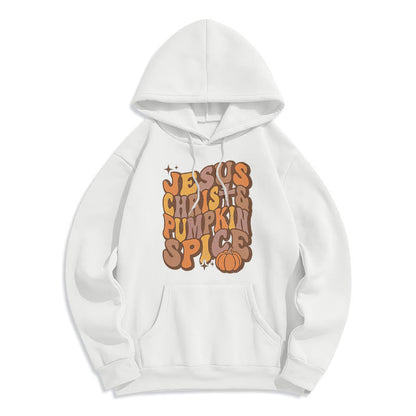 Jesus Christ & Pumpkin Spice Autumn Blessings Fleece Lined Polyester Hoodie