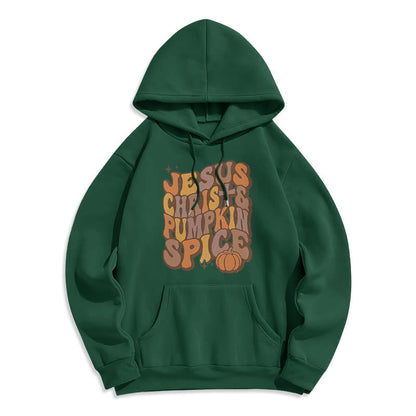 Jesus Christ & Pumpkin Spice Autumn Blessings Fleece Lined Polyester Hoodie