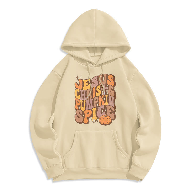 Jesus Christ & Pumpkin Spice Autumn Blessings Fleece Lined Polyester Hoodie