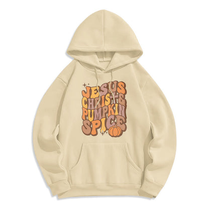 Jesus Christ & Pumpkin Spice Autumn Blessings Fleece Lined Polyester Hoodie