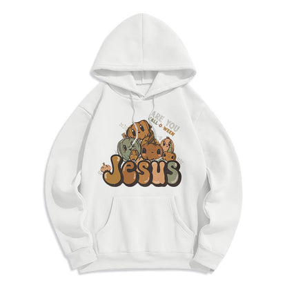 Whimsical Pumpkin Design with "Jesus" Print Fleece Lined Polyester Hoodie