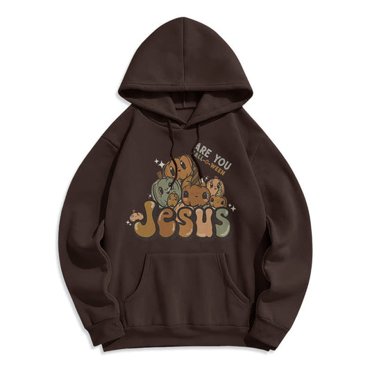 Whimsical Pumpkin Design with "Jesus" Print Fleece Lined Polyester Hoodie