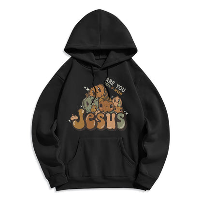 Whimsical Pumpkin Design with "Jesus" Print Fleece Lined Polyester Hoodie