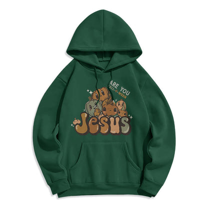 Whimsical Pumpkin Design with "Jesus" Print Fleece Lined Polyester Hoodie