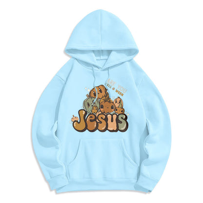 Whimsical Pumpkin Design with "Jesus" Print Fleece Lined Polyester Hoodie