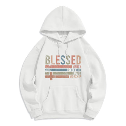 Faith - Centered Blessed Cross Graphic Fleece Lined Polyester Hoodie