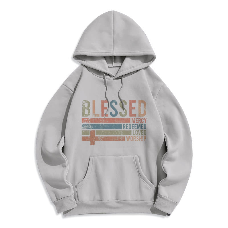 Faith - Centered Blessed Cross Graphic Fleece Lined Polyester Hoodie