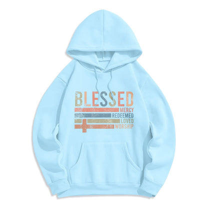 Faith - Centered Blessed Cross Graphic Fleece Lined Polyester Hoodie