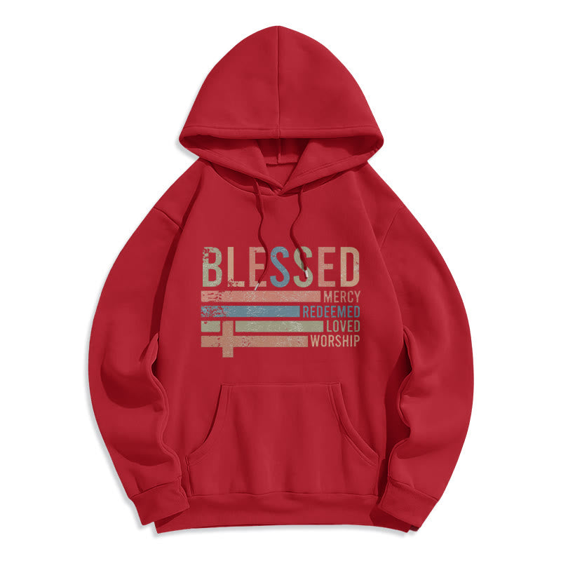 Faith - Centered Blessed Cross Graphic Fleece Lined Polyester Hoodie