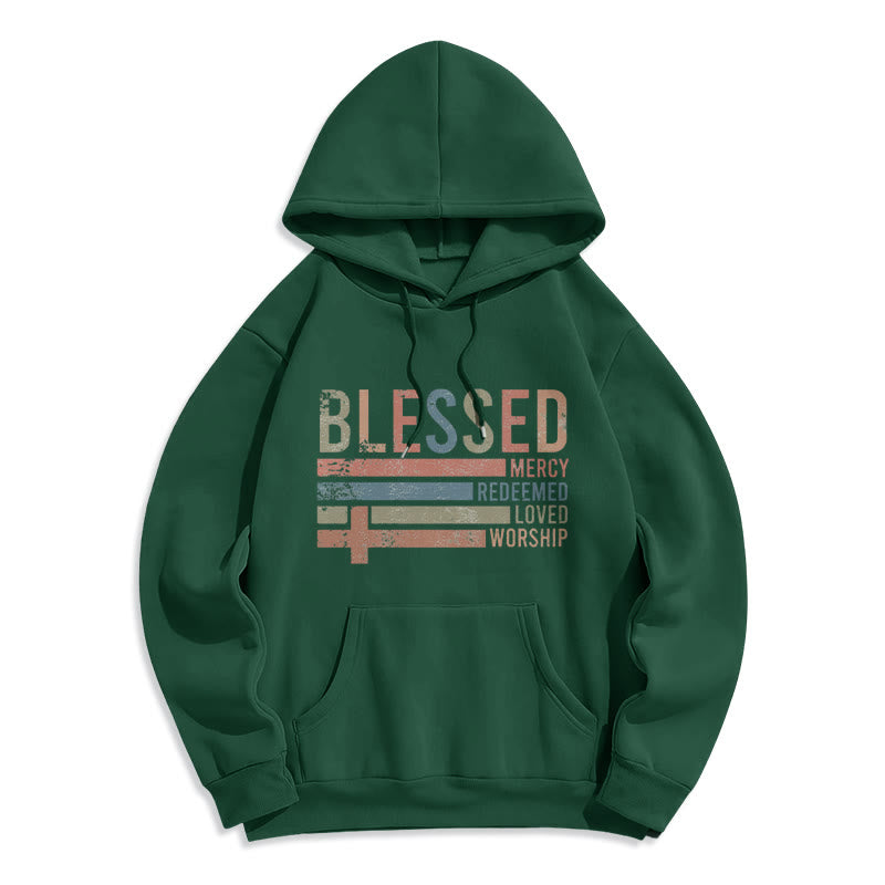 Faith - Centered Blessed Cross Graphic Fleece Lined Polyester Hoodie