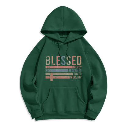 Faith - Centered Blessed Cross Graphic Fleece Lined Polyester Hoodie